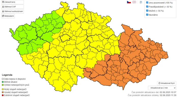 Výstraha před bouřkami (2. 6. 2025)
